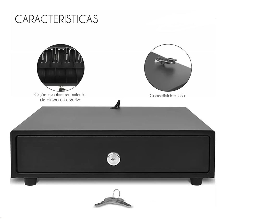 Cajon de dinero 4 Divisiones Billetes y 5 Monedas Negro POS Nuevo